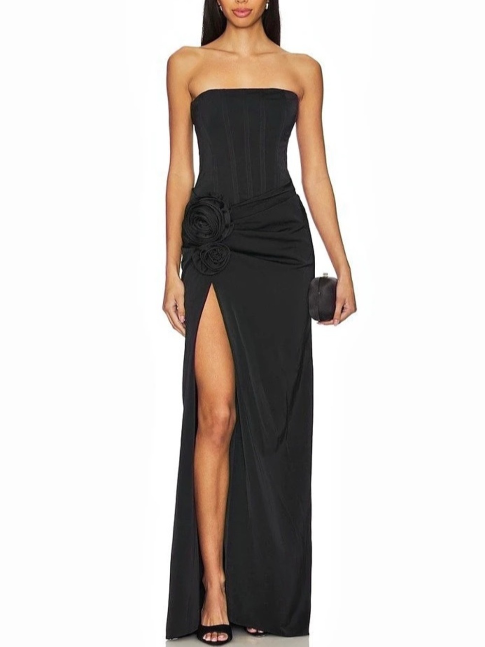NBD Jake Gown Strapless Ruched Maxi Gown in Black L